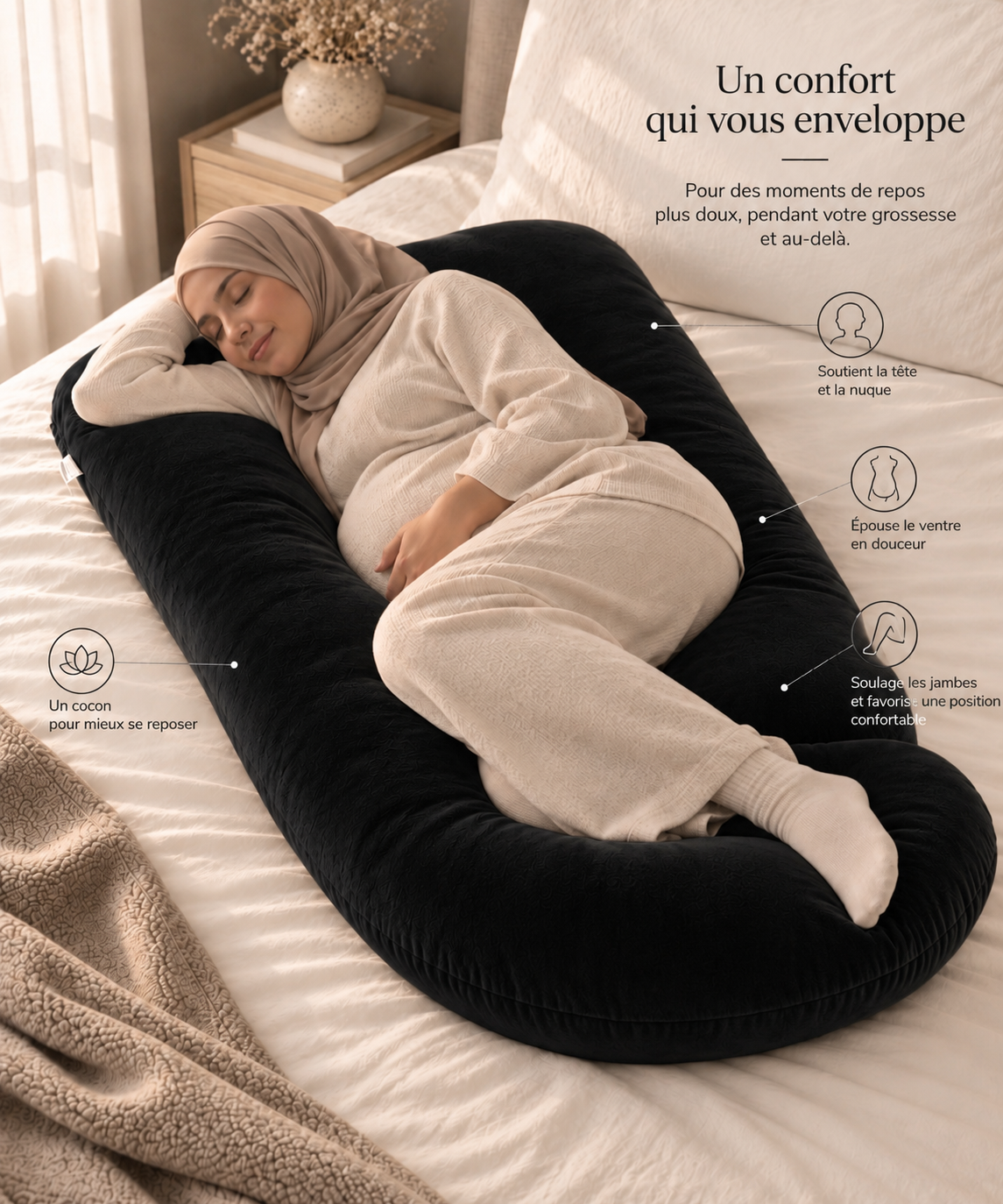 Coussin de grossesse enveloppant – BLACK