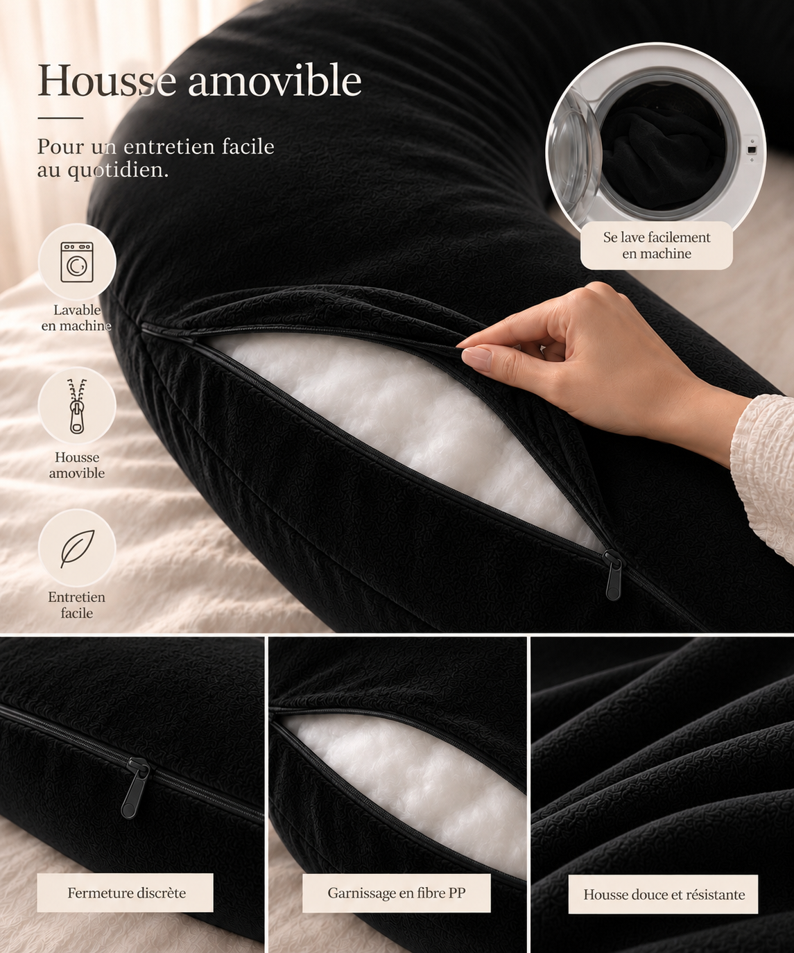 Coussin de grossesse enveloppant – BLACK