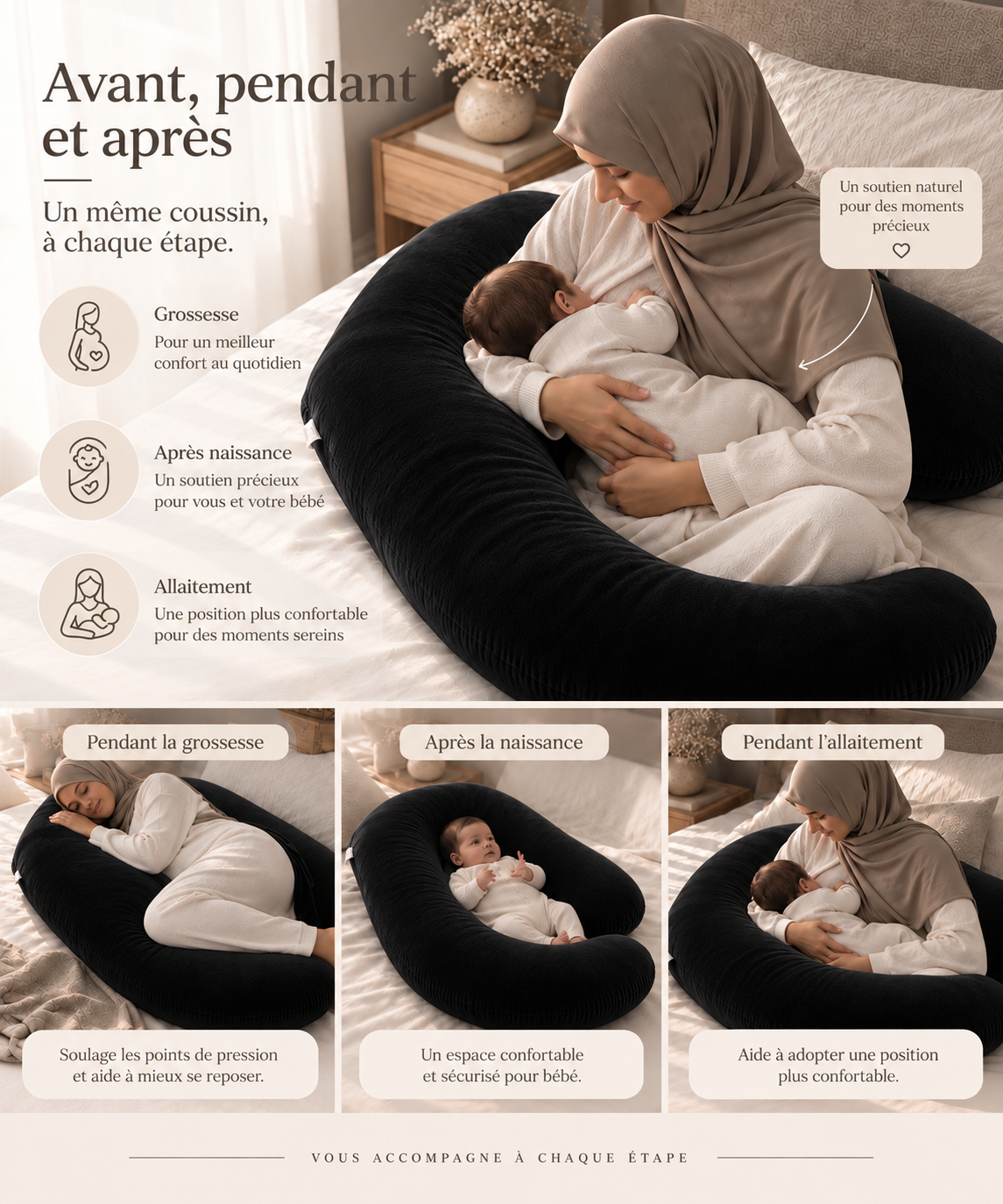 Coussin de grossesse enveloppant – BLACK