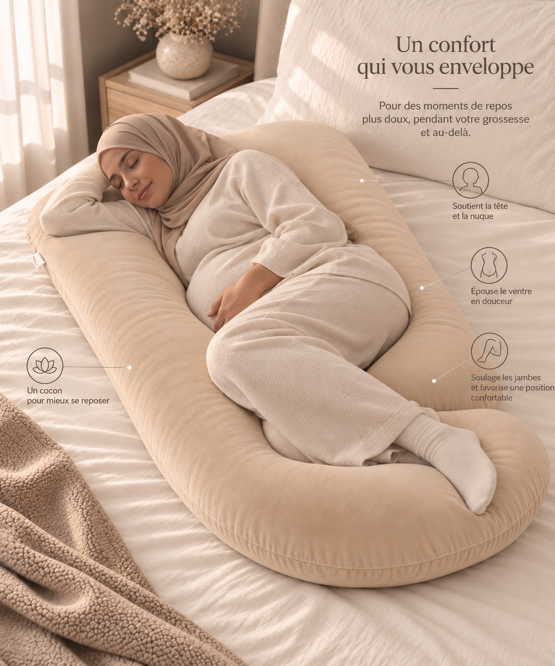 Coussin de grossesse enveloppant – CAMEL