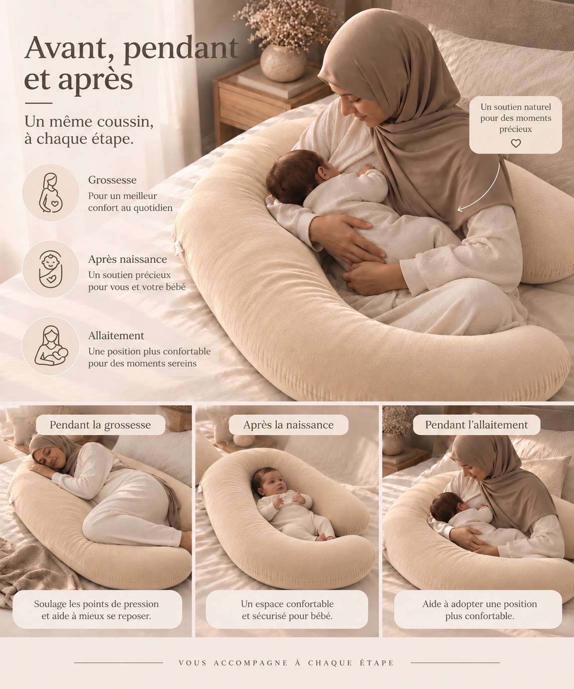 Coussin de grossesse enveloppant – CAMEL
