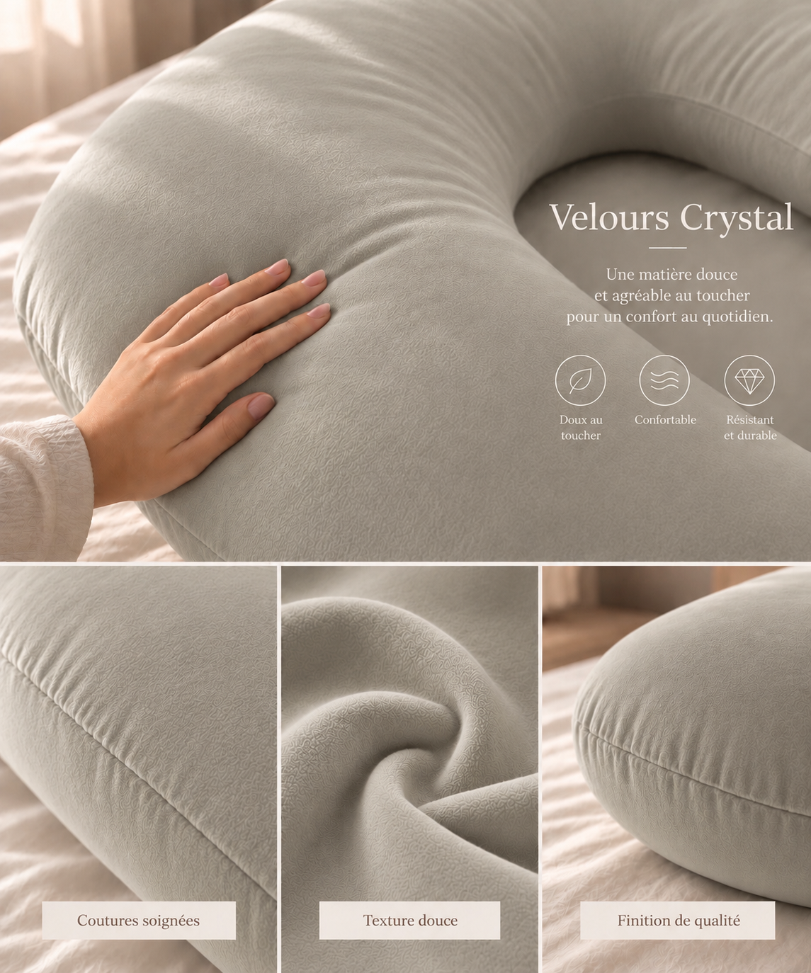 Coussin de grossesse enveloppant – CHAMPAGNE