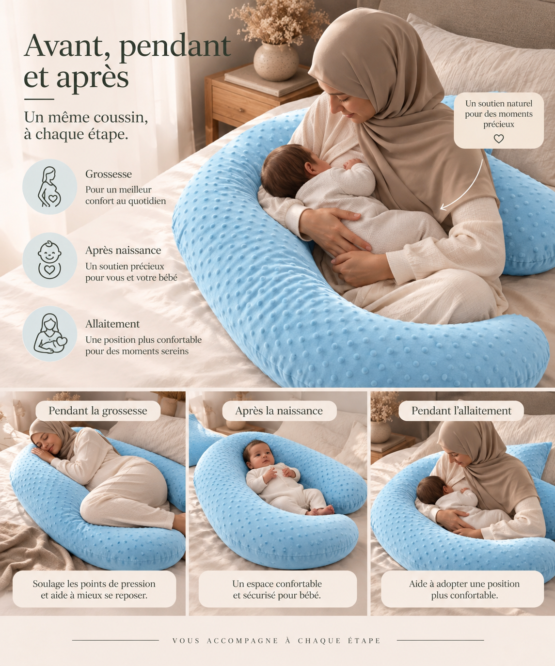 Coussin de grossesse enveloppant – SKY BLUE