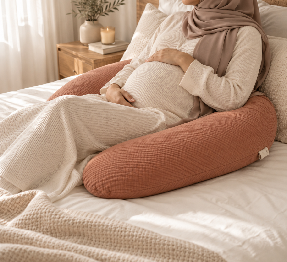 image de la forme du coussin cloud de grossesse utiliser par une femme enceinte